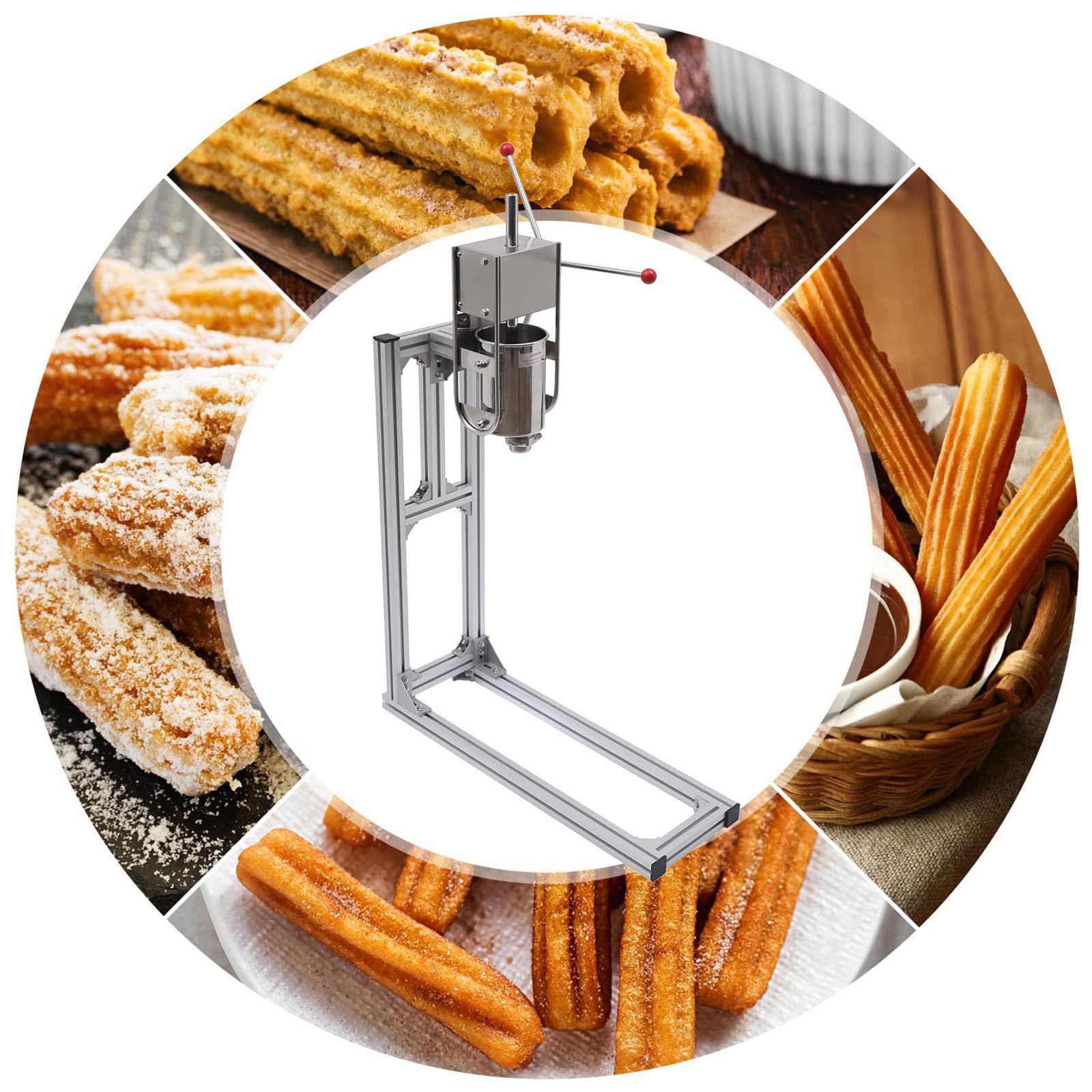 Comercial 3L/5L/7LManual Español Donut Churrera Churro Maker Machine 7L | con 5 tipos de moldes, Máquina para hacer churros española vertical de acero inoxidable