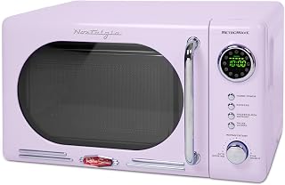 Nostalgia Retro Compact Countertop Microwave Oven - 0.7 Cu. Ft. - 700-Watts with LED Digital Display - Child Lock - Easy Clean Interior - Lavender