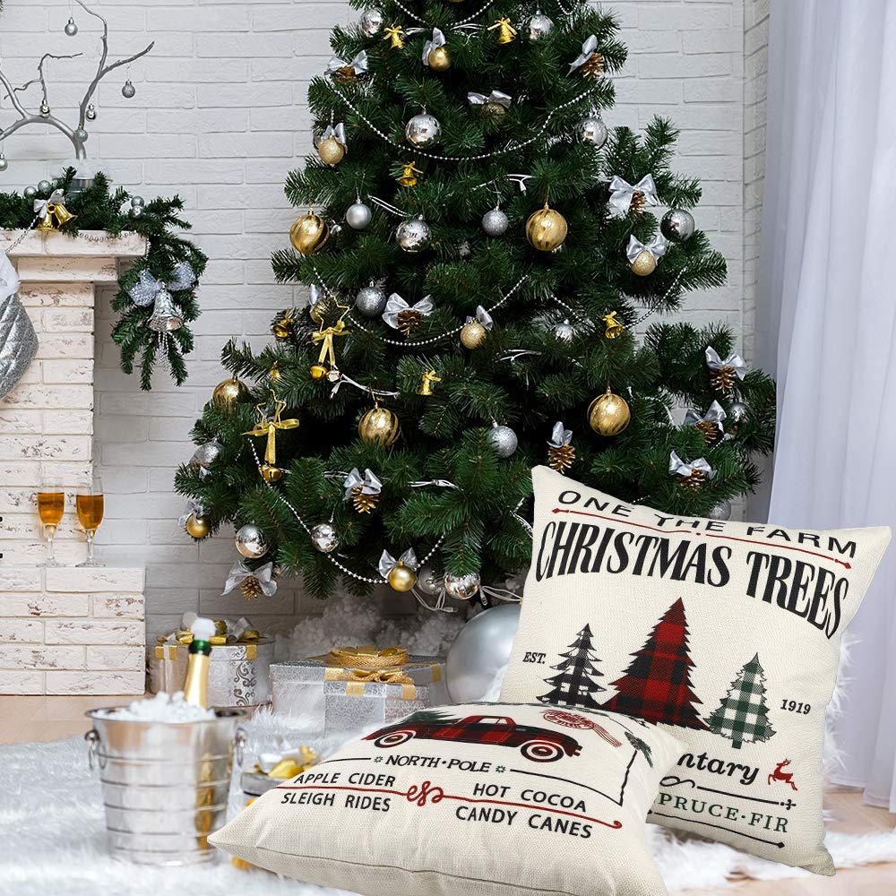 WATINC 4 Fundas De Almohada Decorativas De Navidad, 4 Diseños De Fiesta Temática De Papá Noel