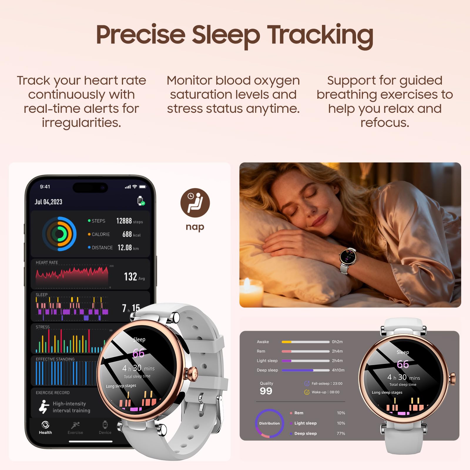 TOZO S8 Zegarek Smart AMOLED dla kobiet i mężczyzn, 1,32" ekran HD, Bluetooth do połączeń i wiadomości, smartwatch z trackerem aktywności, monitor zdrowia i snu, 100+ trybów sportowych, wodoodporny