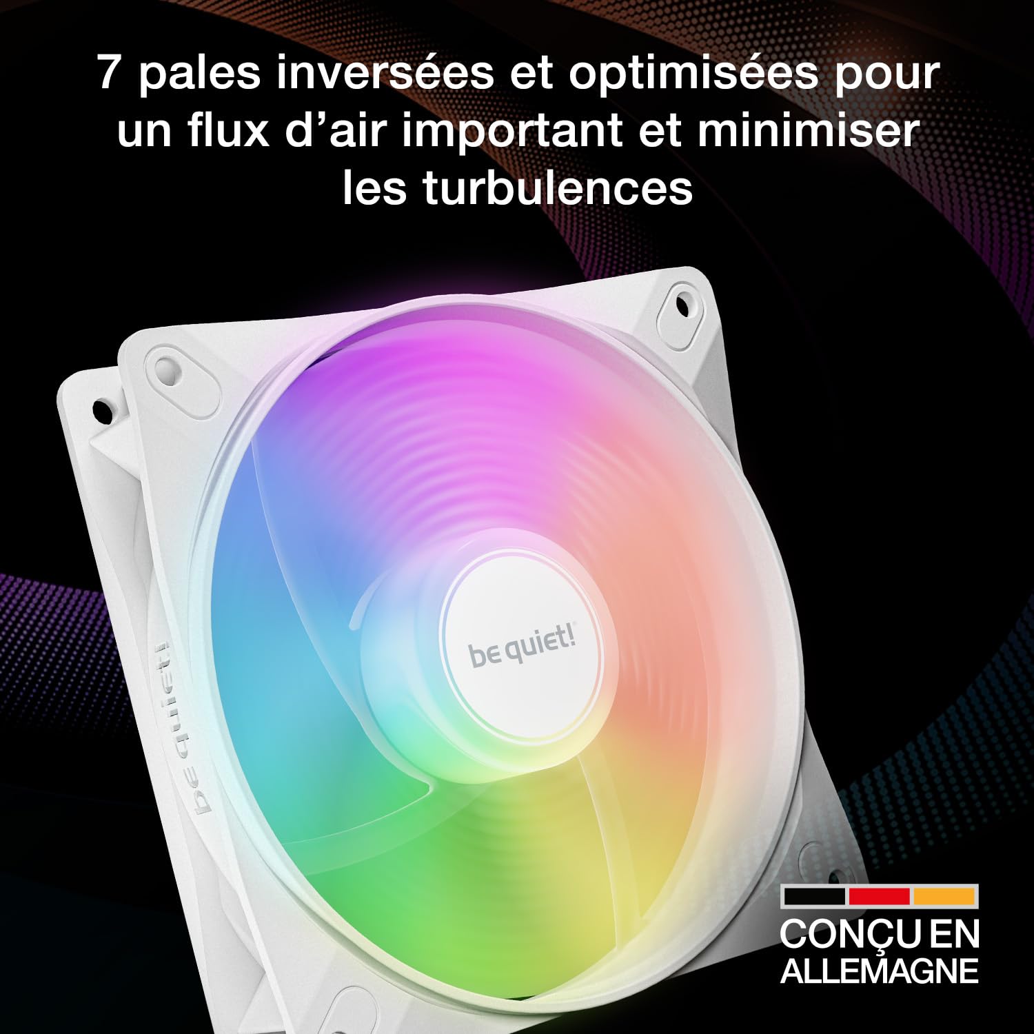 be quiet! Light Wings LX Reverse White ventilateur, 7 pales inversées, pour une admission d'air latérale ou par le bas, effets lumineux exceptionnels, hub éclairé et pales dépolies