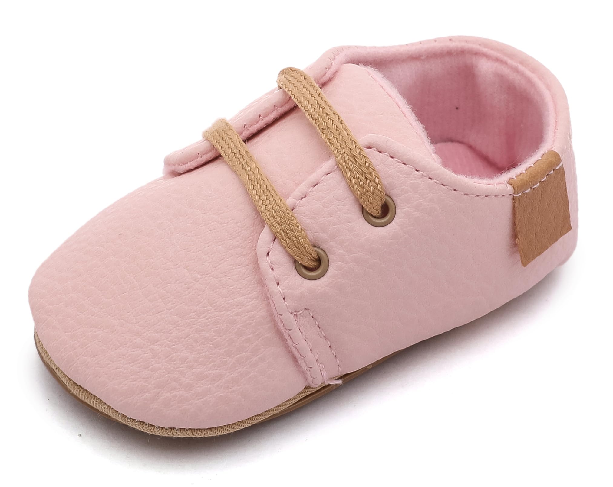 Greceen Adjustable Lace-Up Baby Shoes | Non-Slip Rubber Soles 0-24 Months Unisex Oxford Walkers for First Steps, Celebrations & Daily Play 244 Pink 13