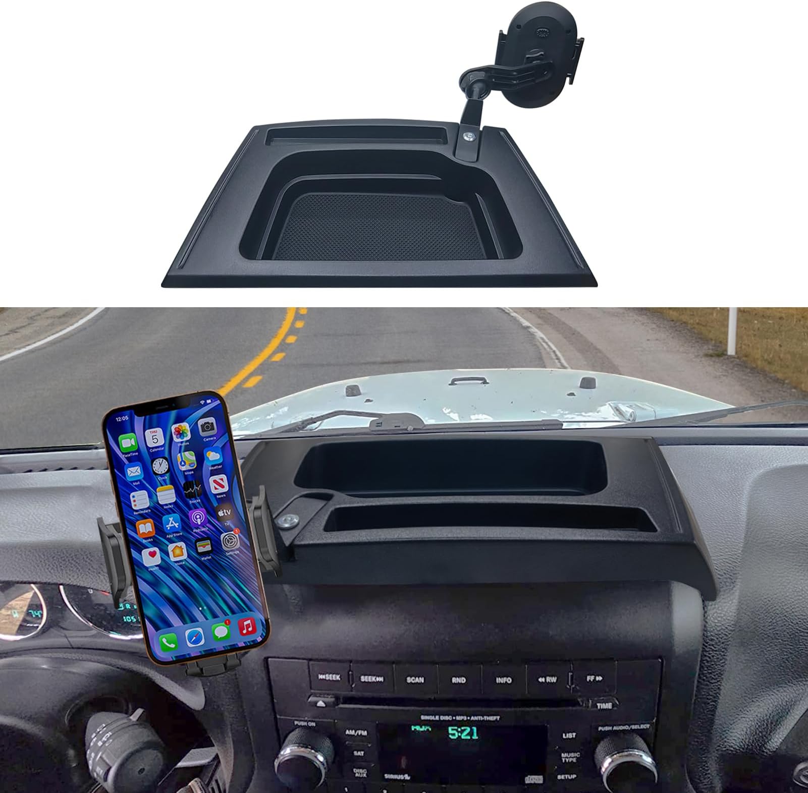 Upgrade JK Phone Holder Storage Tray Compatible with 2011 2012 2013 2014 2015 2016 2017 2018 Jeep Wrangler JK JKU Accessories, Cell Phone Holder Dash Organizer Tray