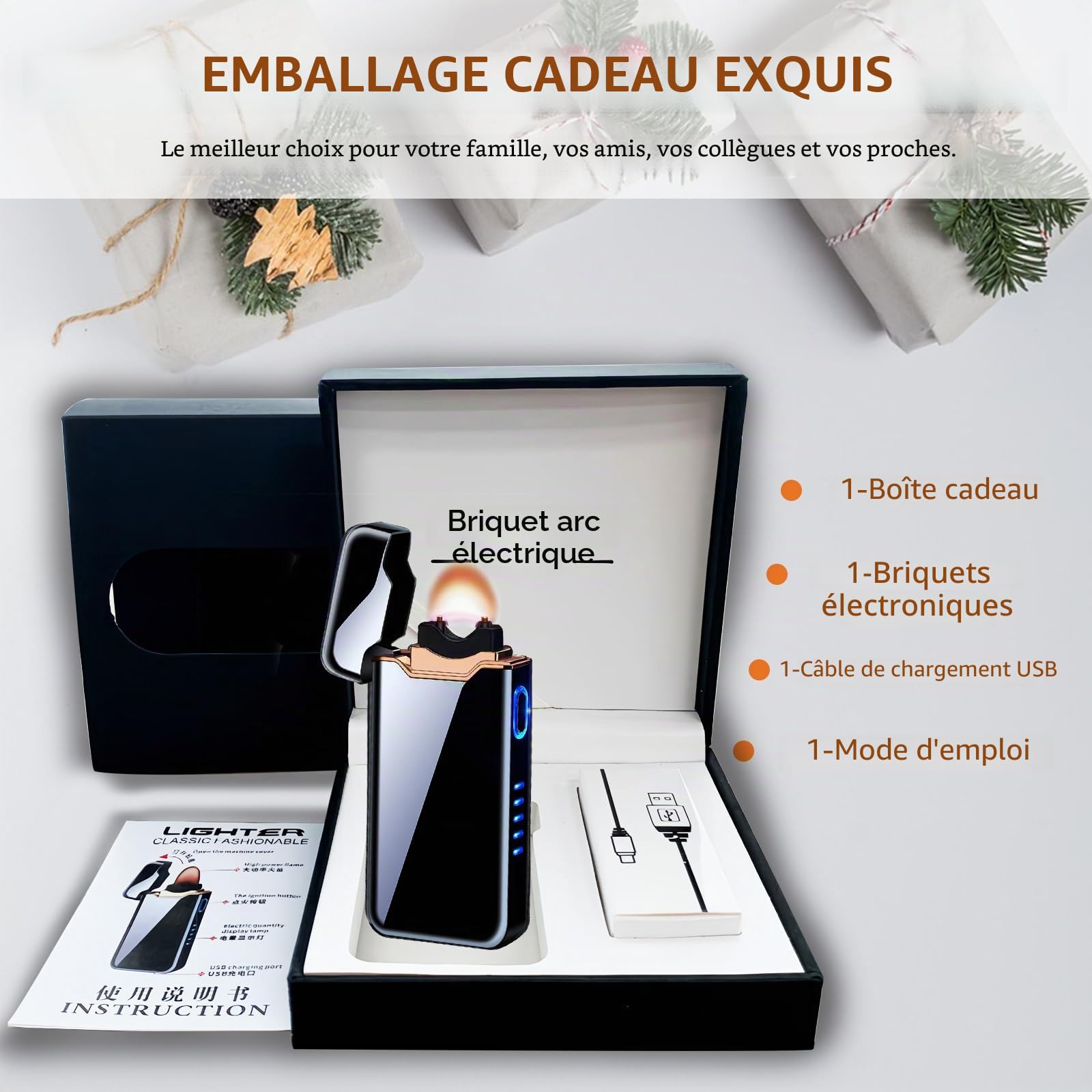 SKRFIRE Briquet plasma coupe-vent rechargeable par USB, corps en métal, flammes puissantes, indicateur de niveau de batterie, briquet électrique pour bâtons d'arômes, cheminée, camping en plein air