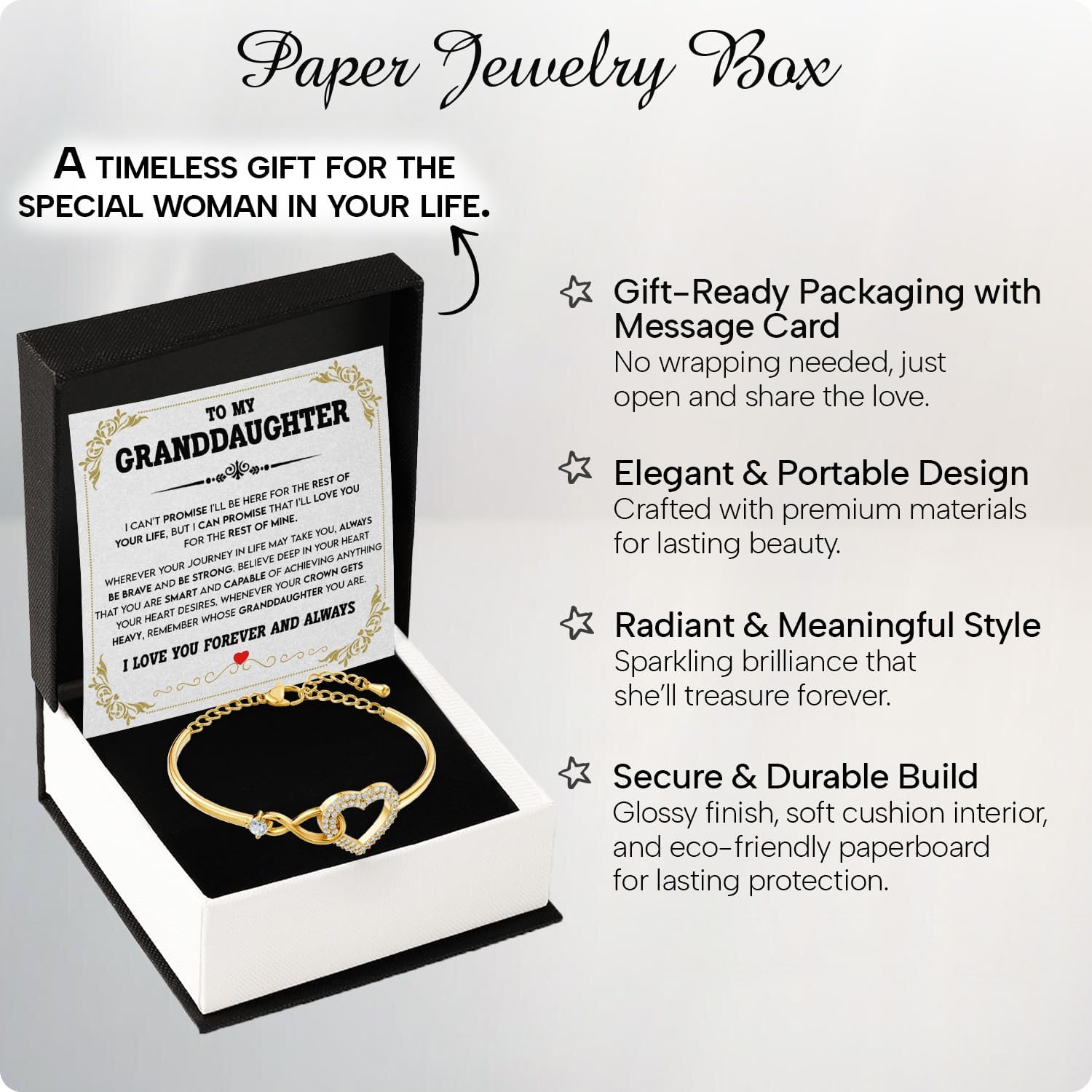 Larvincy To My Beautiful Granddaughter Bracelet With Heartfelt Message & Elegant Box - Granddaughter Gifts from Grandma Grandparents, Love Jewelry On Valentines Day, Birthday, Graduation, Christmas - Image 3