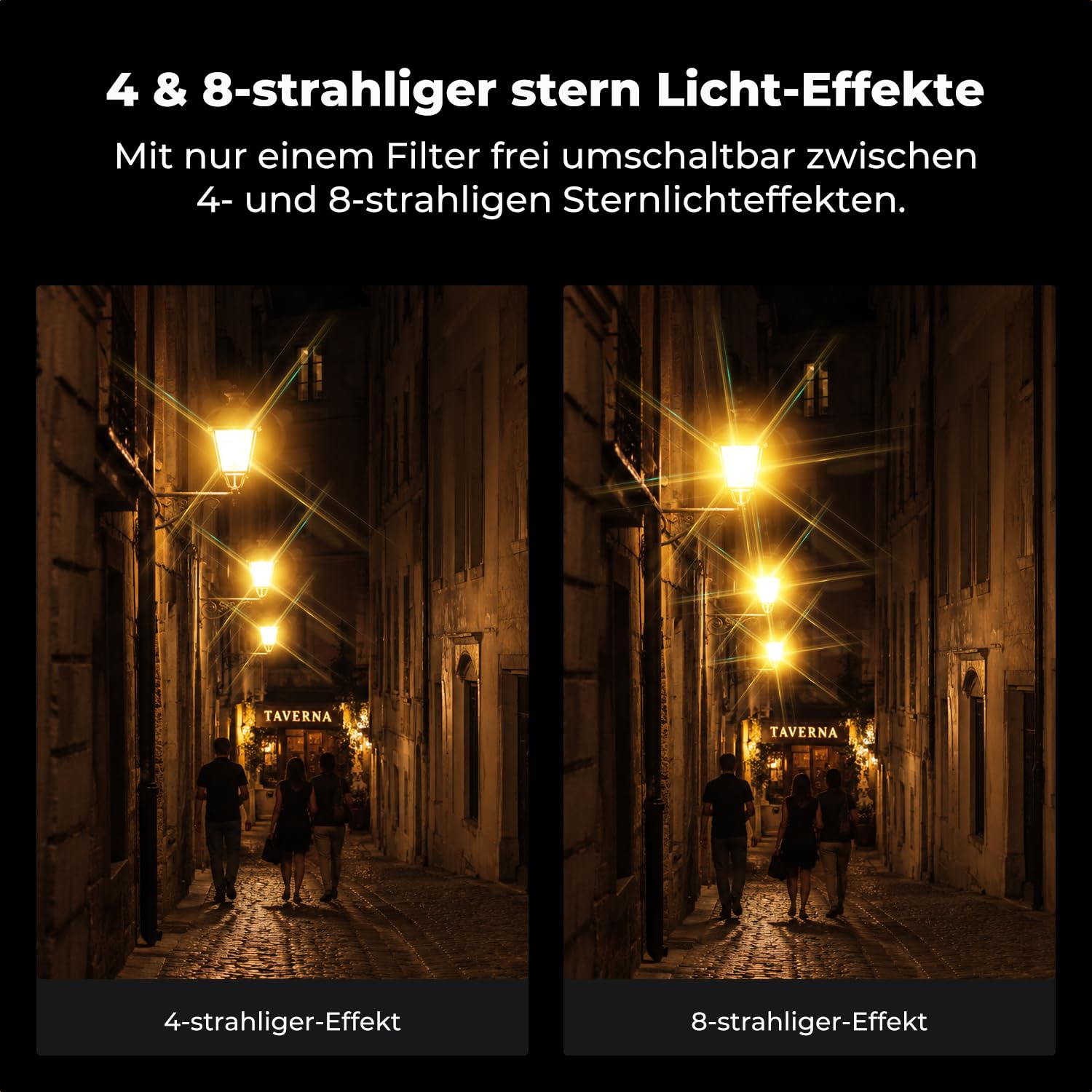 K&F CONCEPT Variabler Kurzstrahl-Sternfilter 4&8 Punkte Dezenter Glanz | 58mm,Optisches Glas,HD,Multi-Beschichtung,Wasserfest,für Nacht Lichtaufnahmen,Nano-Xcel Series