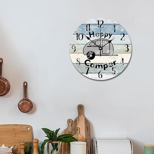 Miniatura 10 de ArogGeld Reloj de pared Dont Care were Camping Happy Camper, redondo, decorativo, funciona con pilas, de 15 pulgadas, silencioso, sin tictac, reloj