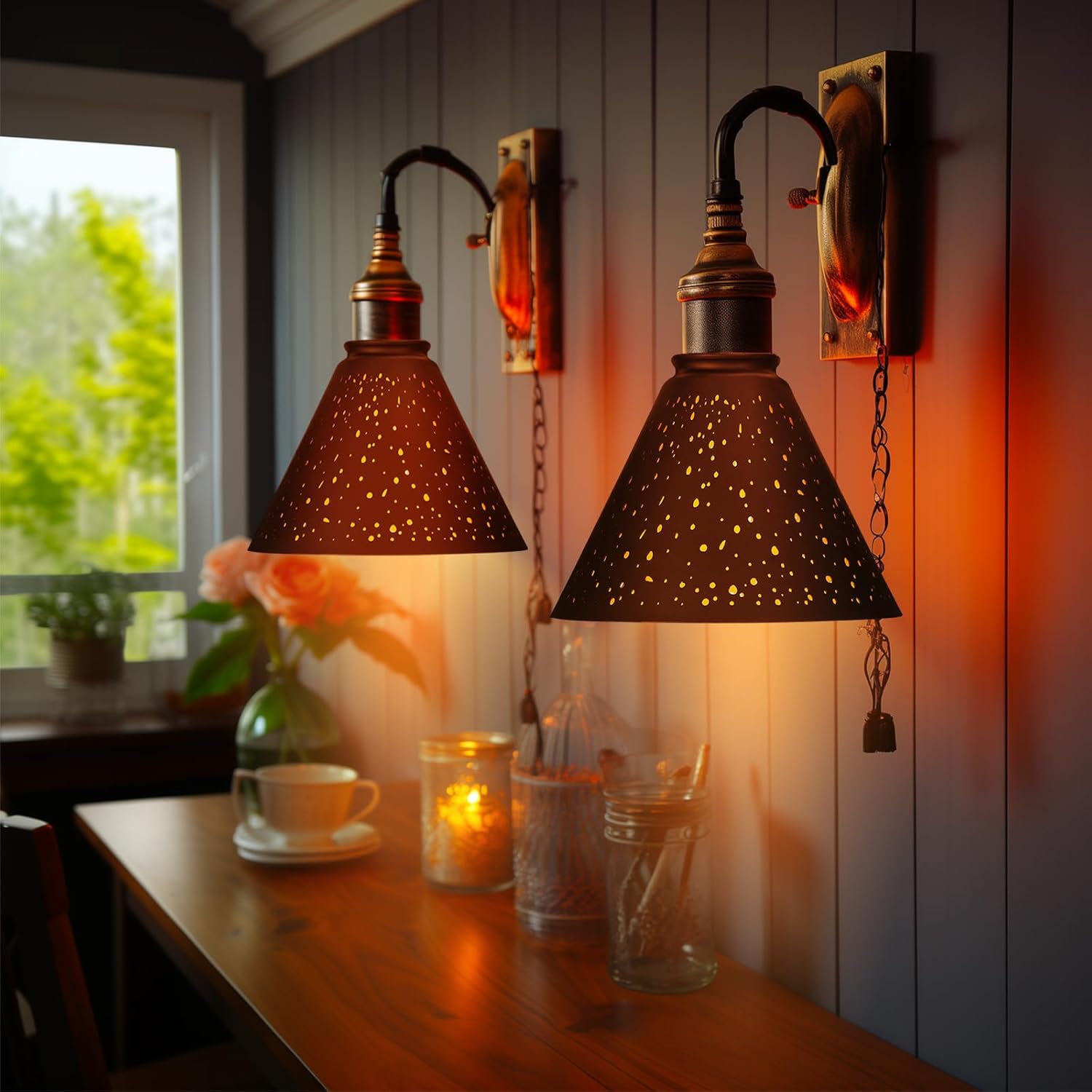 Pendant Light Shade, ALUCSET Trumpet Star Iron Lampshade Fitter 2.4 inch Height 7.4 Inch Bottom Diameter 5.7 Inch Fits Bedroom Lving Room and Bathroom for Chandelier Shades Wall Sconces Series 2 Packs