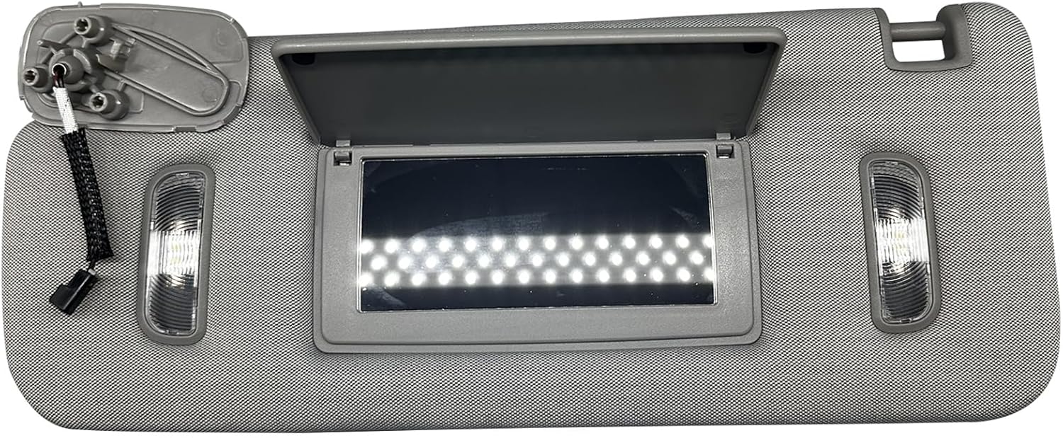 Gray Left Driver Side Sun Visor with LED Lights Fit for 2014-2019 GMC Sierra/Sierra Denali Chevrolet Silverado 1500 2500 3500