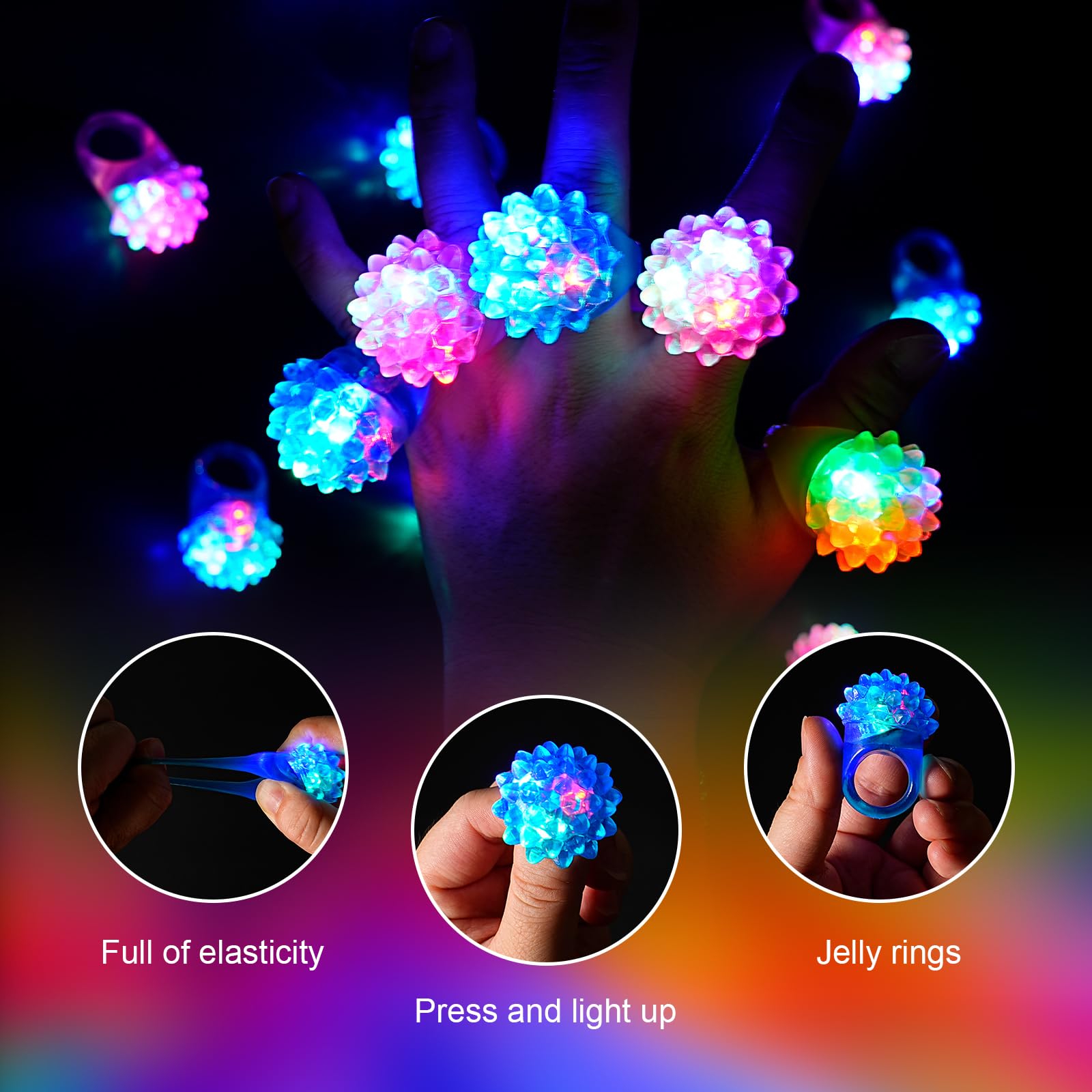 20 anelli luminosi a LED in gelatina – Luci lampeggianti per dita, giocattoli fosforescenti per compleanni, feste di Natale, premi in classe, regali, Gomma