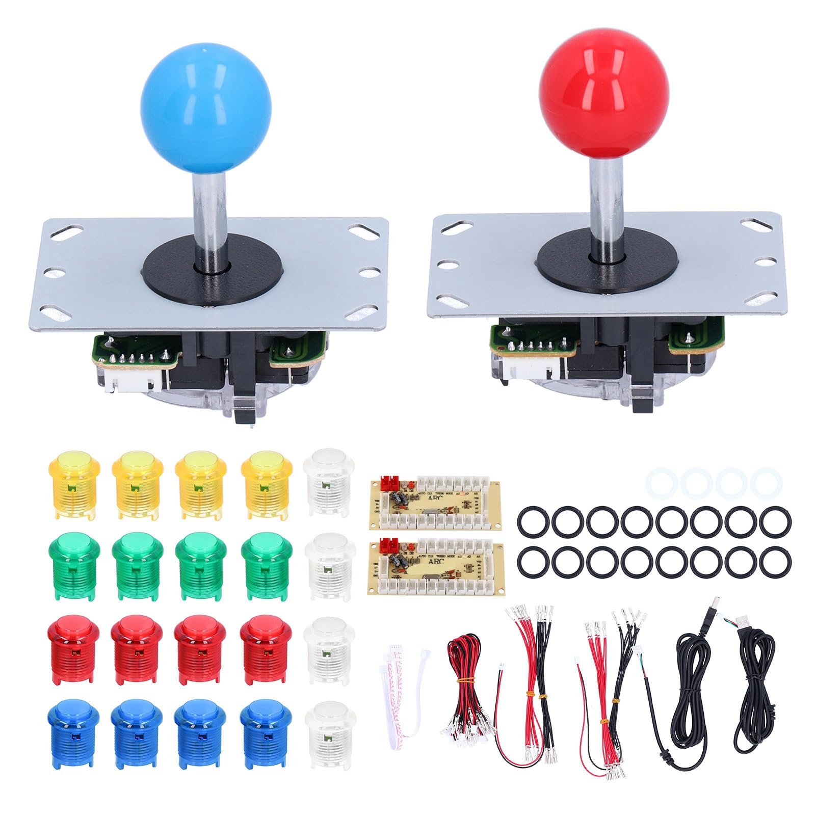 aqxreight Kit de DIY Codificador USB Retardo 5 Pines Joystick de 8 Vías Botones LED para Juegos PC Consola Multijugador 1M Clics
