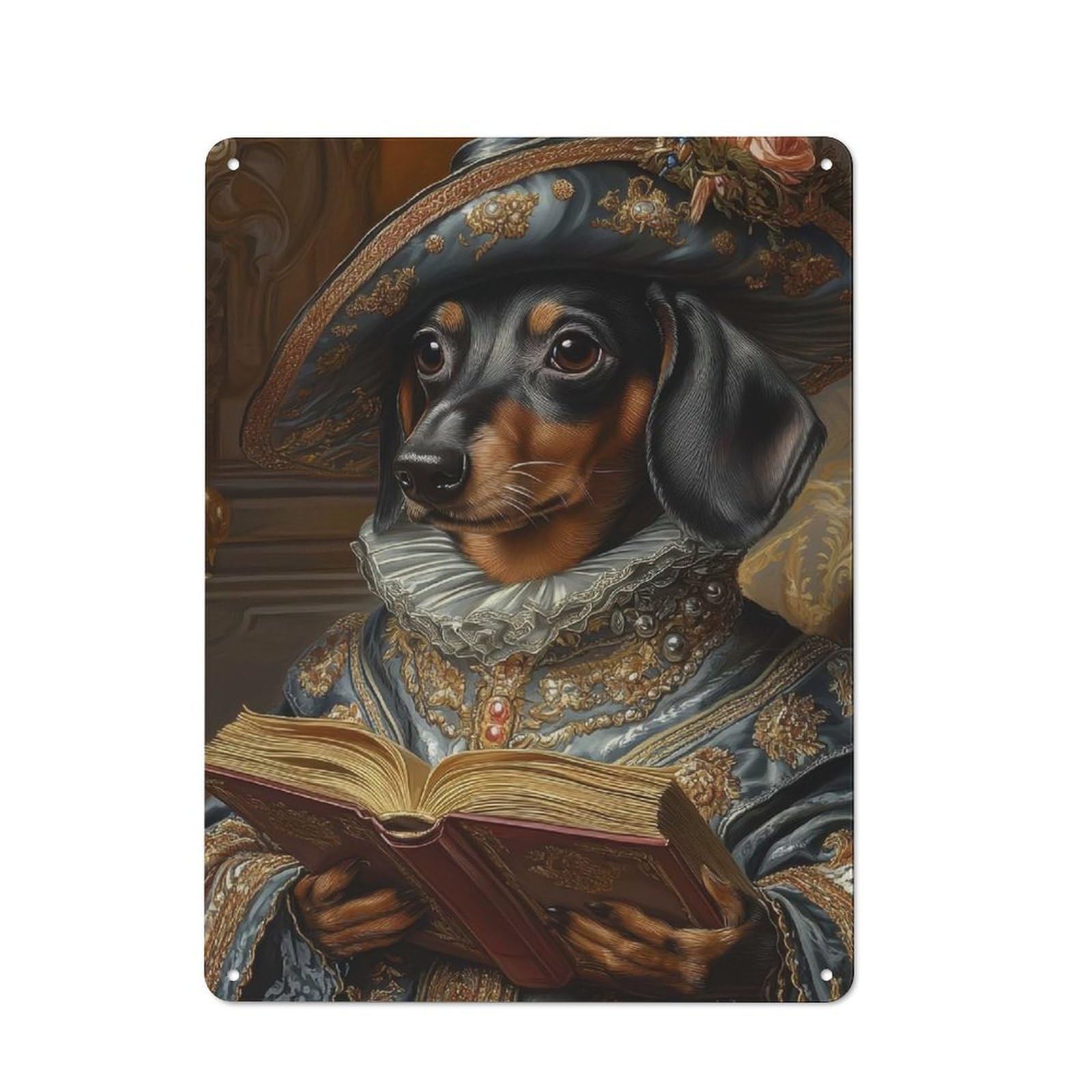Junmoney Dachshund In Royal Attire Regal Dachshund In Tin Sign 40X30cm With Renaissance Attire For Hallway Wall, Vintage Decor, For Home Interiors, Feature Walls And Decorative Displays