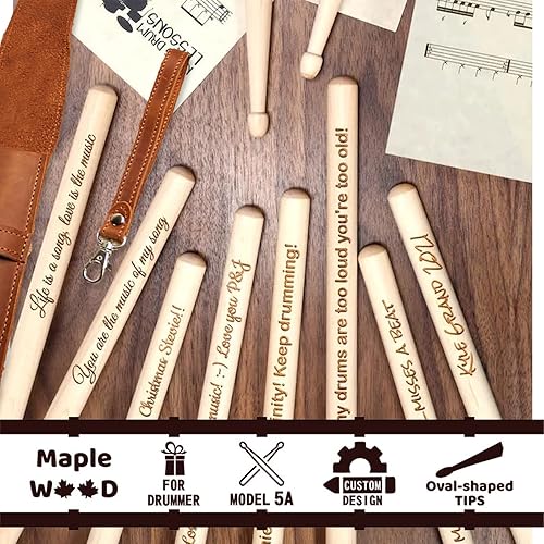 Miniatura 6 de Baquetas personalizadas con baquetas de madera grabadas con láser de tamaño 5A, regalo personalizado para músicos, bateristas, bandas, instrumentos
