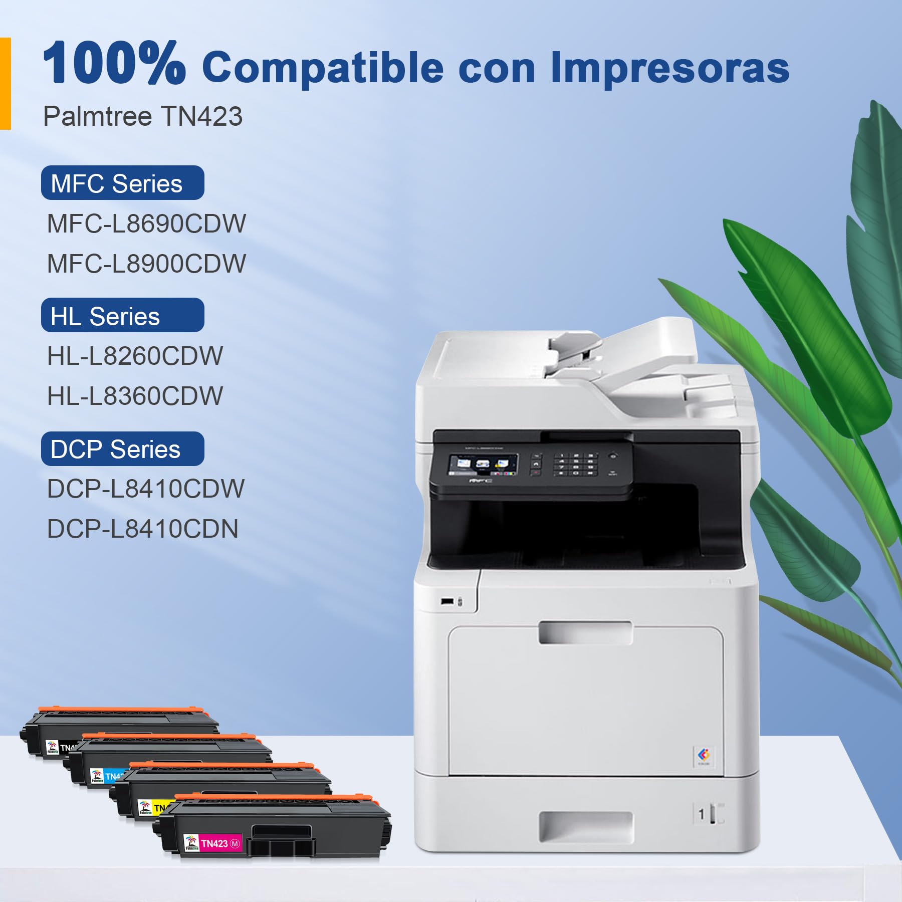 Palmtree TN423 Tóner Compatible con Brother TN-423 TN423BK TN421 para Brother MFC-L8690CDW MFC-L8900CDW HL-L8260CDW HL-L8360CDW DCP-L8410CDW DCP-L8410CDN (Negro, Cian, Amarillo, Magenta, Paquete de 4)