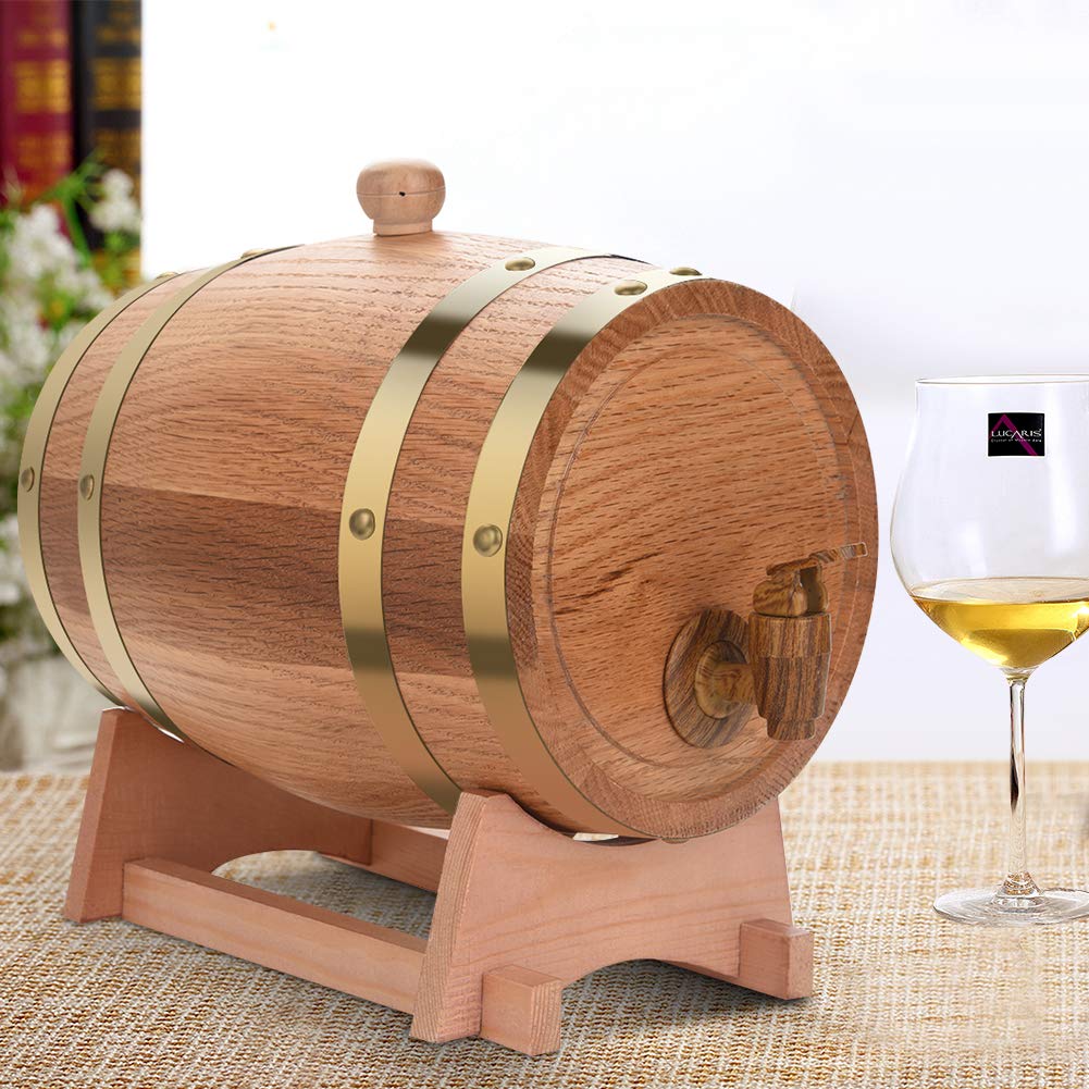 Barril de madera, barril de roble, barril de whisky, dispensador de bebidas en forma de barril de 5 l, decantador de barril de madera con grifo, dispensador de alcohol, ideal para vino, whisky