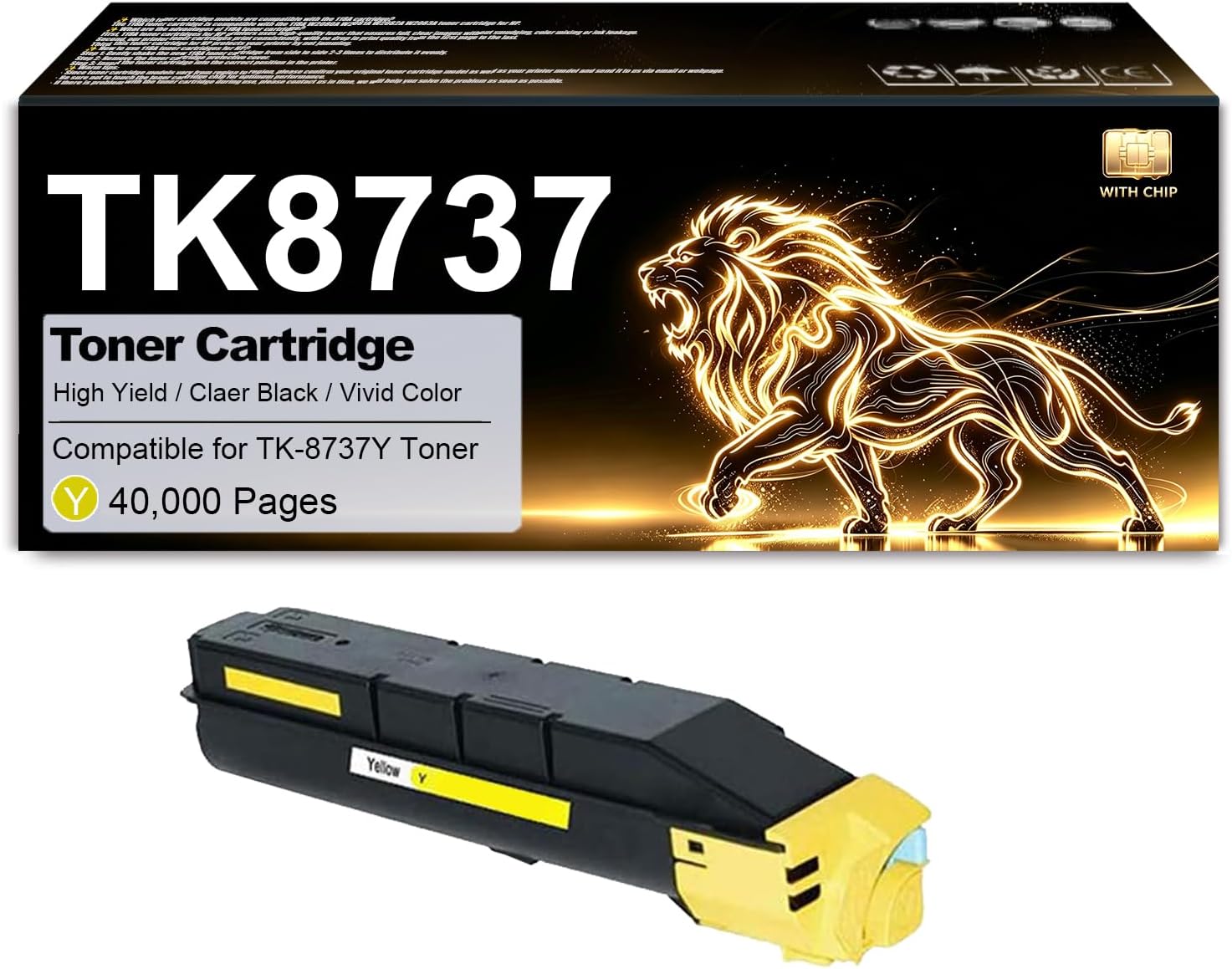 Compatible for Kyocera TK-8737 Yellow Toner Cartridge, 1 Pcs