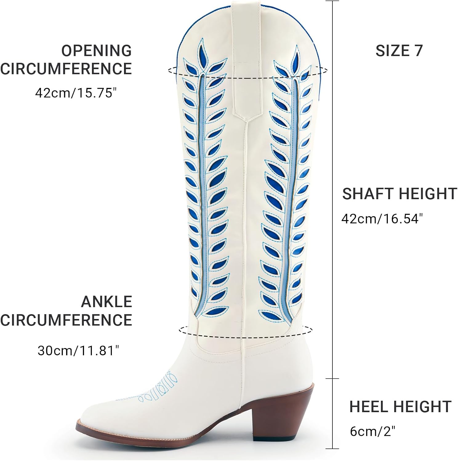 SIFINELAR Cowboy Boots for Women - Comfortable Knee High Round toe Cowgirl Boots with 2 Inch Chunky Heel for Girls