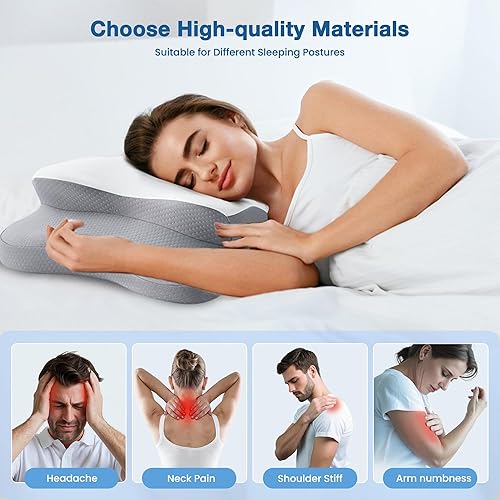 Miniatura 4 de Almohada cervical para aliviar el dolor de cuello, almohadas de espuma viscoelástica de contorno refrescante, soporte ergonómico sin olor, almohada