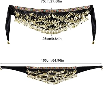 Women's Belly Dance Hip Scarf with Gold Coins Triangular Belly Dancing Wrap Belt for Performance Dance Festival
