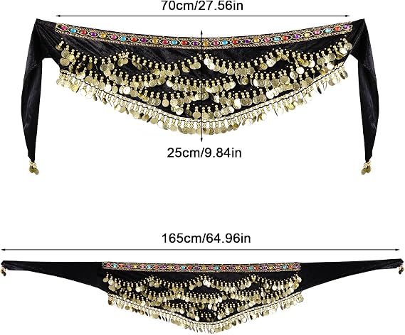 Women's Belly Dance Hip Scarf with Gold Coins Triangular Belly Dancing Wrap Belt for Performance Dance Festival