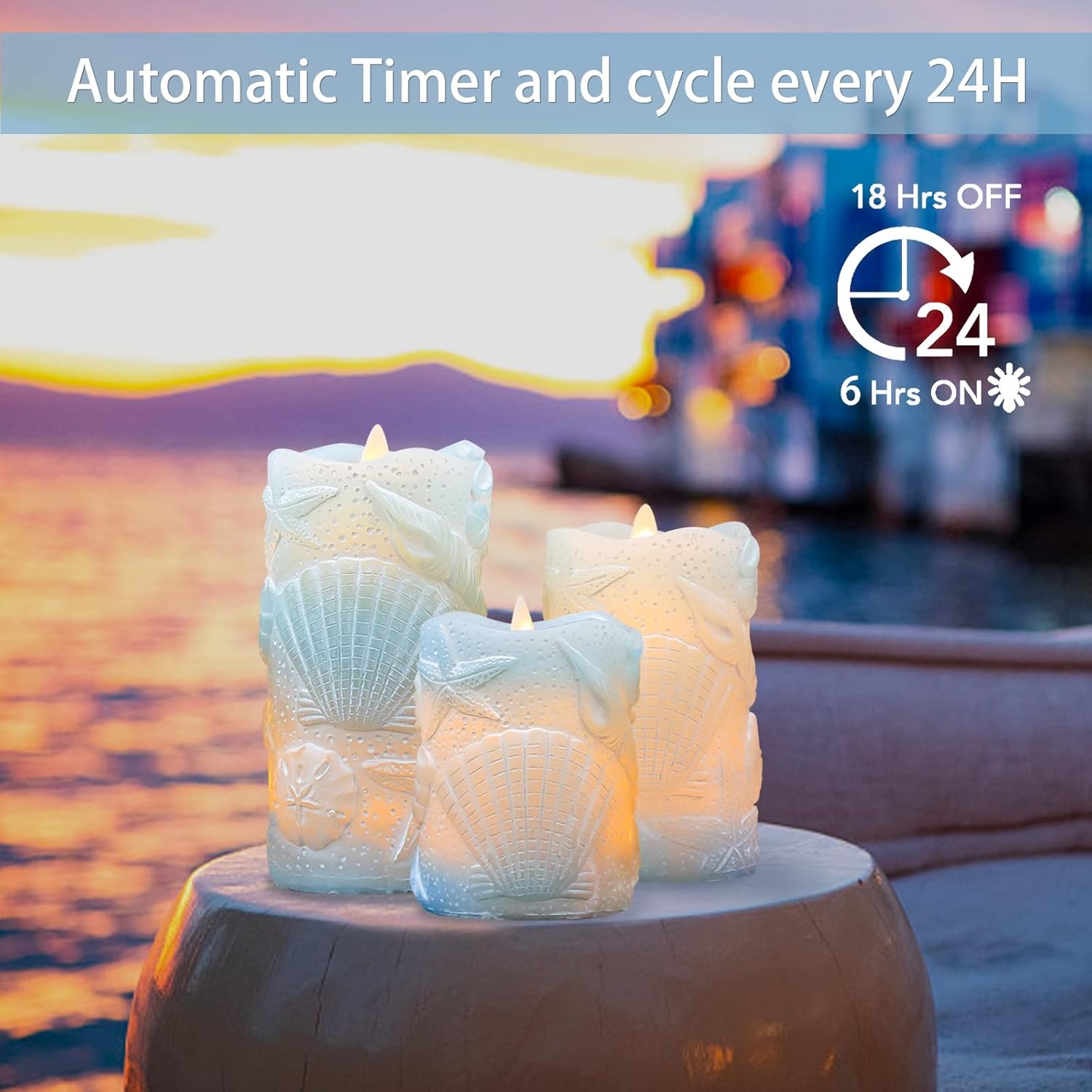 MELTONE Ocean Blue Flameless Candles Flickering Wick Real Wax Shell LED Candles with Remote - Wedding Party Room Nautical Holiday Decorations - Set of 3