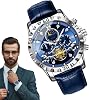 Mechanical Watches for Men - Elegant Automatic Bracelet Watch for Men, Chronograph | Luxury Multifunction Watch with Leather Strap, Classic Analog Screen for Business and Clothing, blue, See