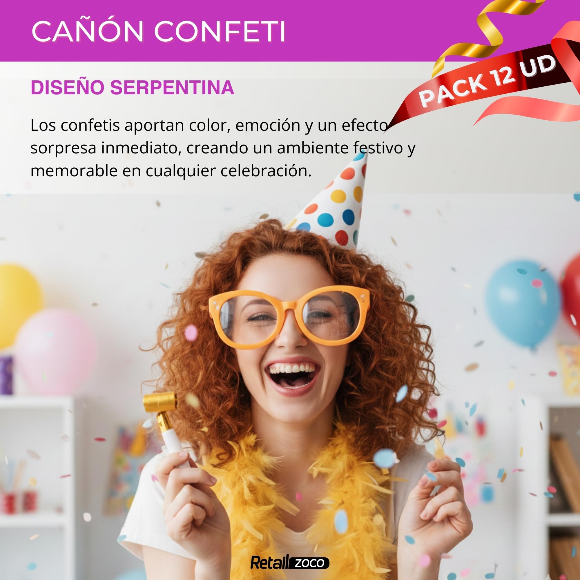 Cañón Confeti Boda, Cañón para fiestas y eventos, Fáciles y Seguros de Usar, Apto para bodas, eventos, celebraciones, Uso interior y Exterior, Diseño Serpentina Multicolor, 30 cm, Pack de 12 unidades