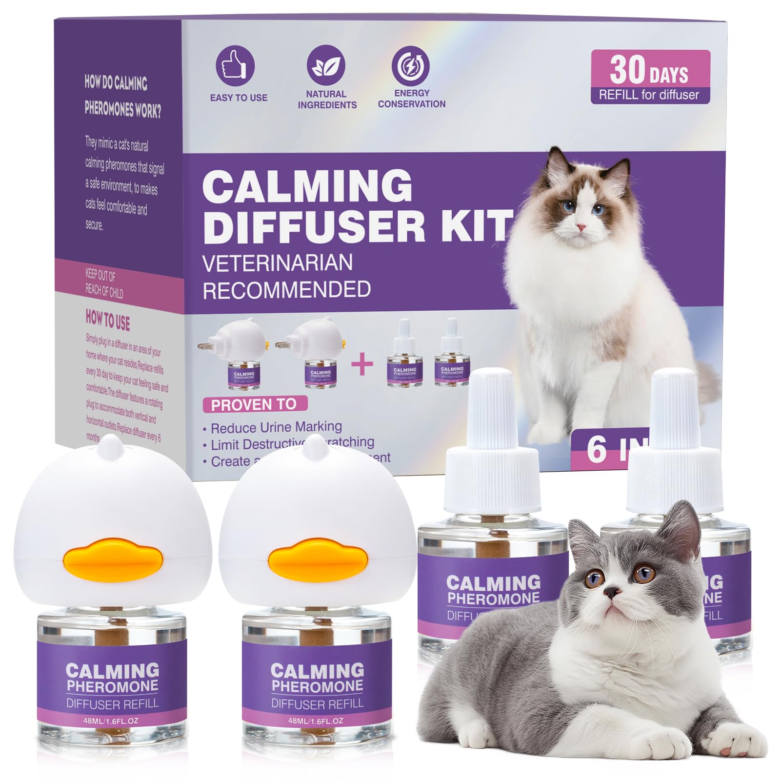 Cat Pheromones Calming Diffuser Calming Plug in for Cats 48ml Refill 2 Diffusers Reduce Cat Stress, Aggression, Spraying & Scratching – Safe & Gentle Calming Formula