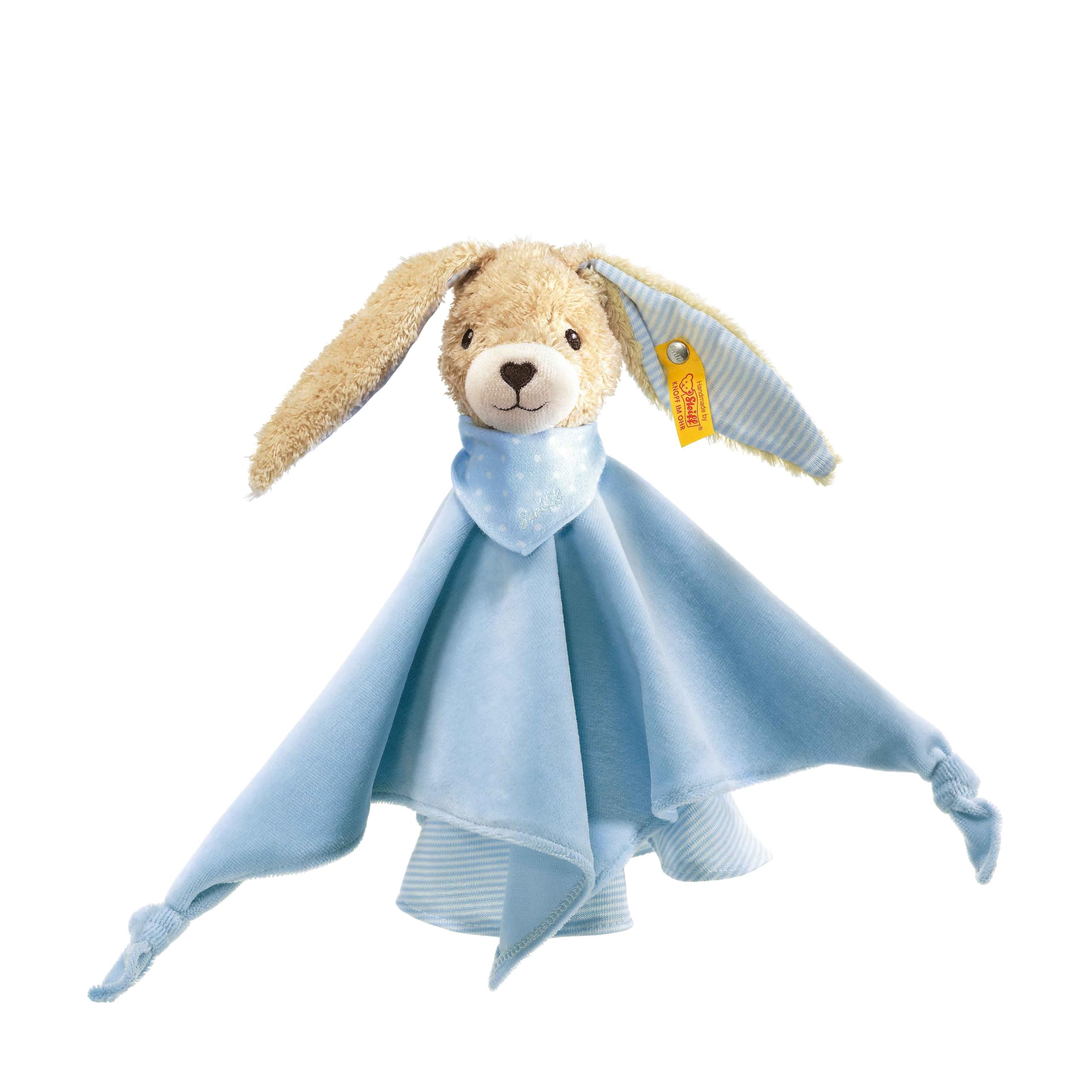 Steiff Hoppie Rabbit cuddly blanket, cute stuffed toy, boys, girls & babies from 0 months, toy 28 cm, blue, 237478