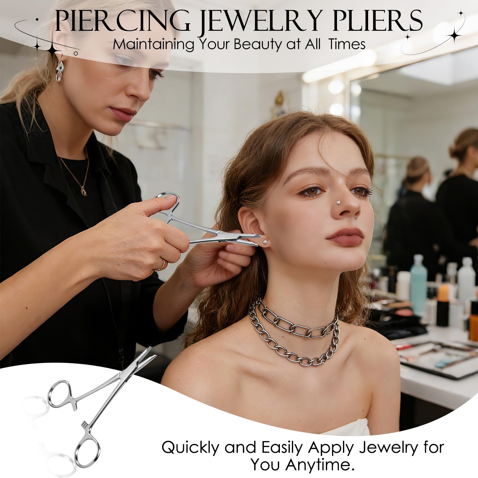 Alicates Para Piercing De Bolas, 3mm Alicates para Piercing de Bolas de Joyería, Herramientas de Perforación Utilizadas para Abrir y Reemplazar Perforaciones en Las Orejas, Labios, Nariz y Cejas