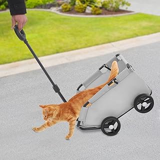 86 * 51 * 35Cm Carrito de Perros Pequeños, Capacidad de Carga 7,5Kg, con Bolsa de Almacenamiento Lateral y Varilla Ajustable, Carro para Mascotas, de Acero al Carbono y Tejido Oxford (Gris)