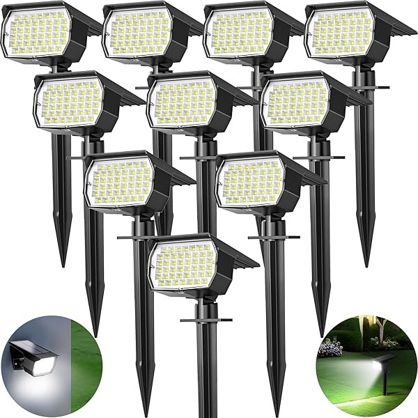 Solar Spot Lights Outdoor 10 Pack, [46 LED/3 Modes] Solar Landscape Spotlights Waterproof, 2-in-1 Auto On/Off Solar Powered Lights for Outside Yard Garden Wall Pathway(Cool White)