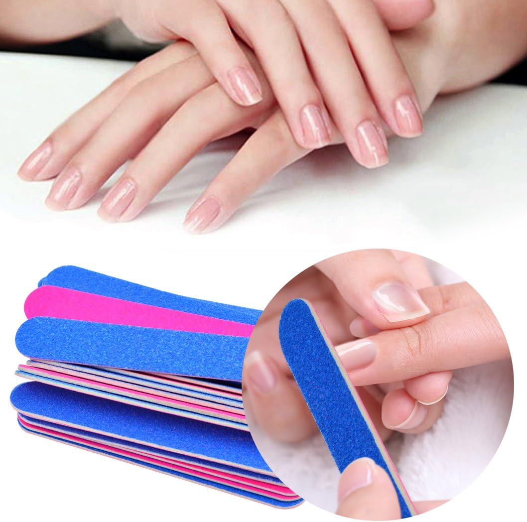 100 pcs Disposable Nail Files Double Sided Emery Boards Manicure Tools, Blue and Pink Nail Buffering Files Emery Boards Pedicure Tools Set Home or Professional Beauty Care