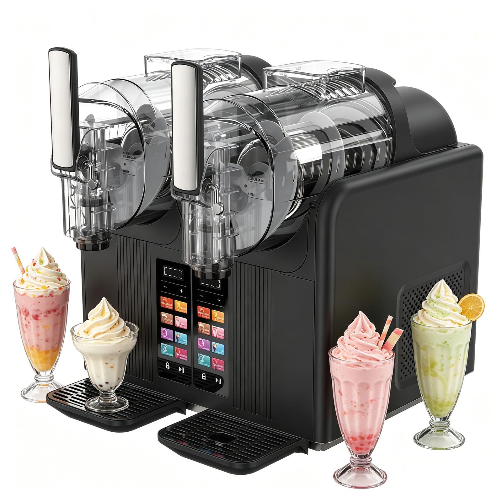 BANGBANGJI Dual Tank 2x2L Slushie Machine, Commercial Slushy Maker with 7 Presets Programs, LED Display, Self Cleaning & Adjustable Temperature, for Margaritas, Frappés, Milkshake Black