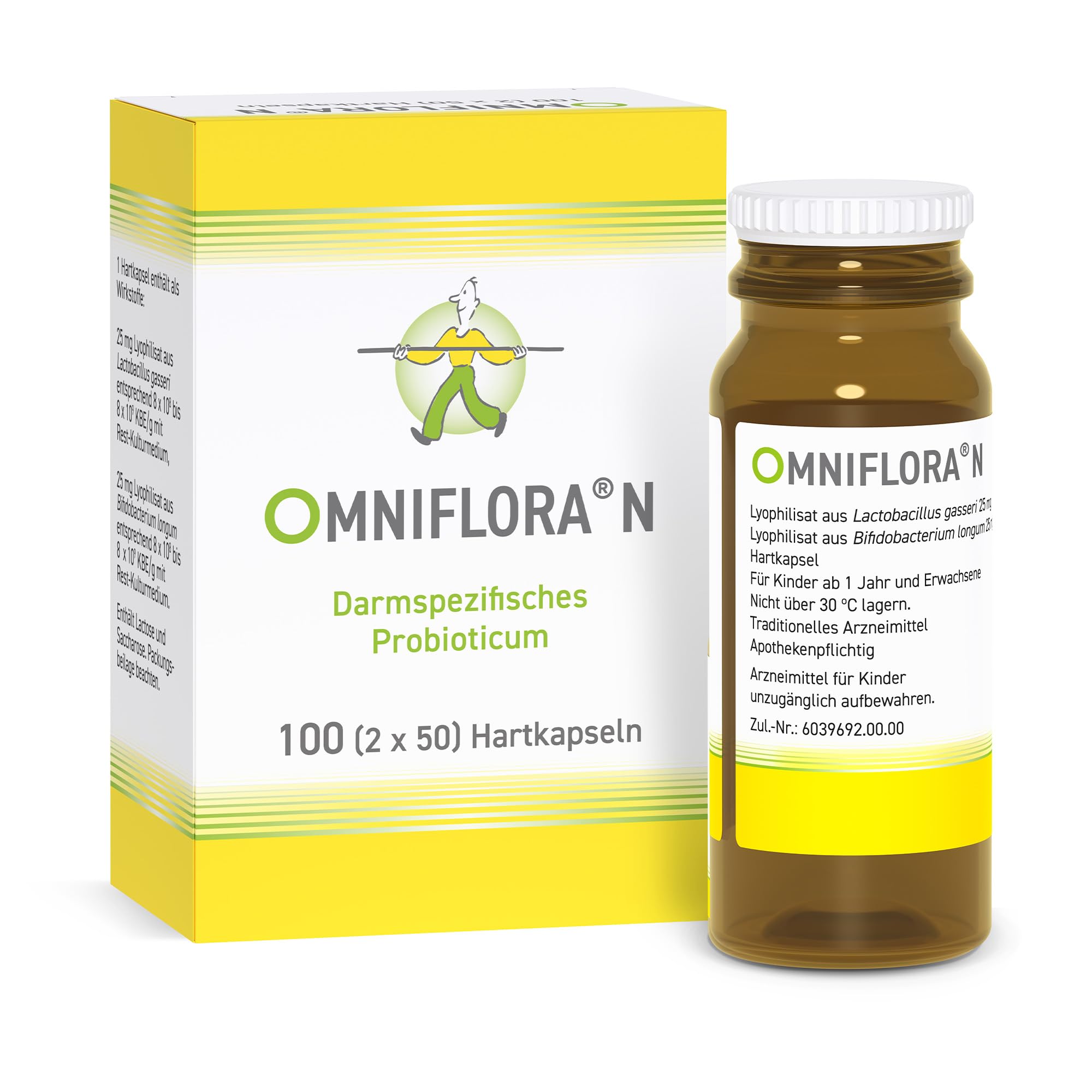 OMNIFLORA® N Kapseln – Hochdosiertes Arzneimittel - Probiotikum zur Stärkung der Darmflora und Linderung von Darmbeschwerden - 100 Kapseln