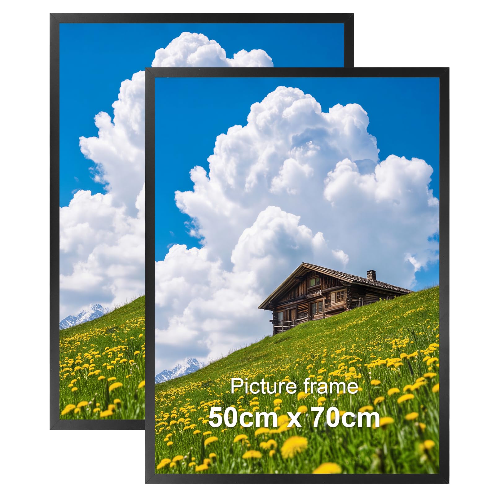 Ditwis 50x70cm Picture Frame Set of 2, Large Black Aluminium Suitable for Posters and Photographs, Wall Display for Living Rooms Offices Galleries