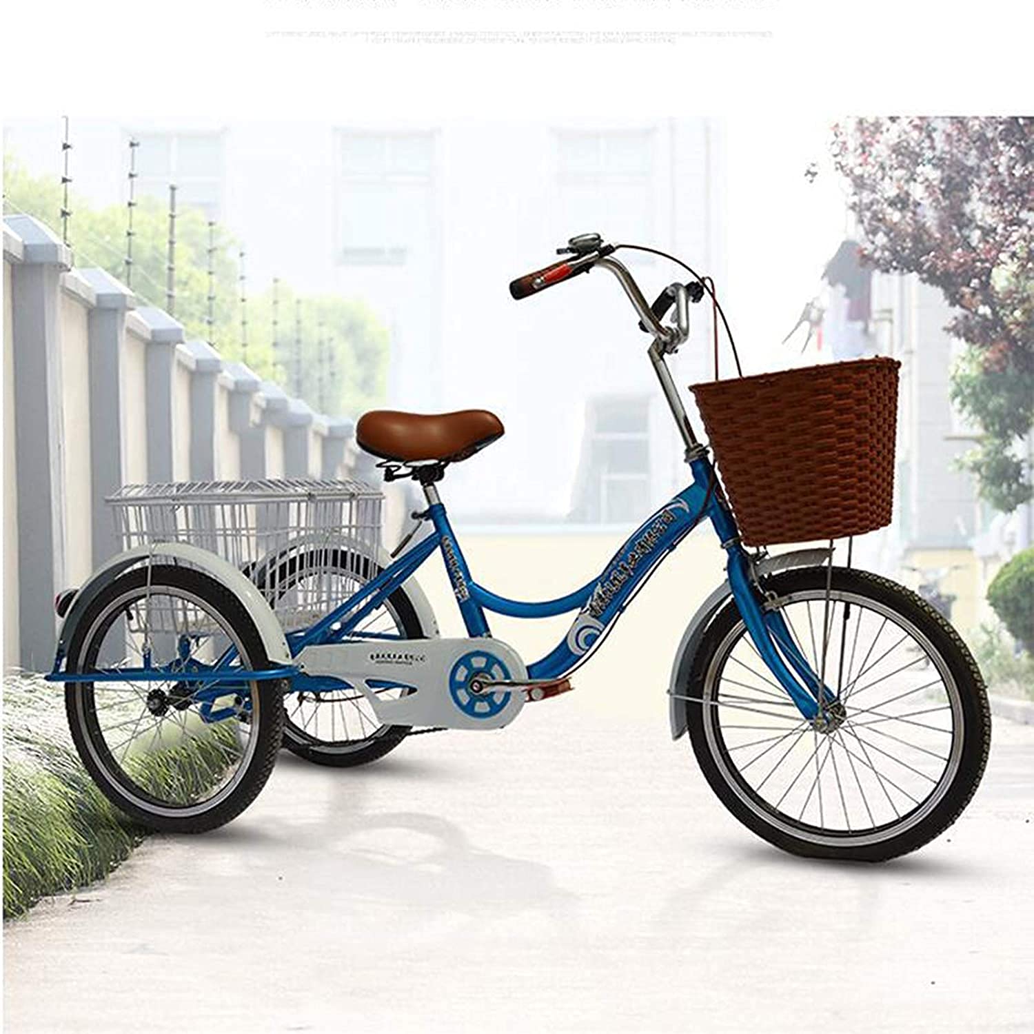 GRDDBZA Adult Tricycle - 3 Wheel Bikes for Adults Shopping Adult Tricycle 20 Inch Manpower Pedal with Adjustable Seat 3 Wheel Bicycle with Shopping Basket Lights Bell for Men Women