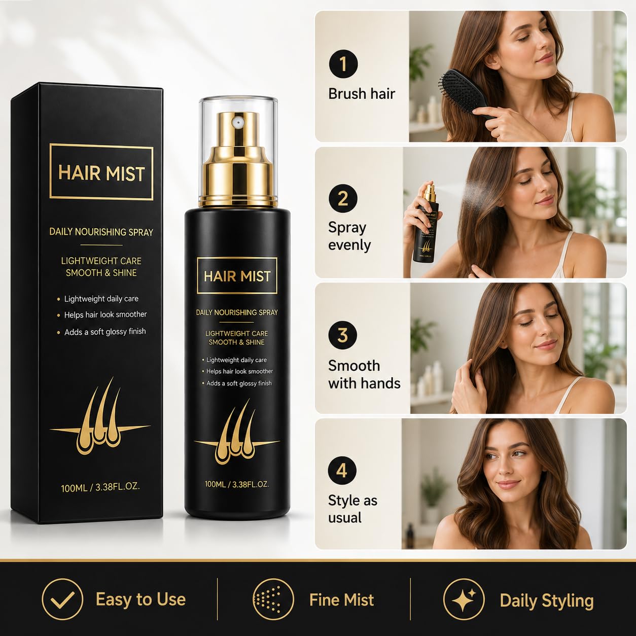 Nebbia nutriente leggera per capelli, confezione da 4