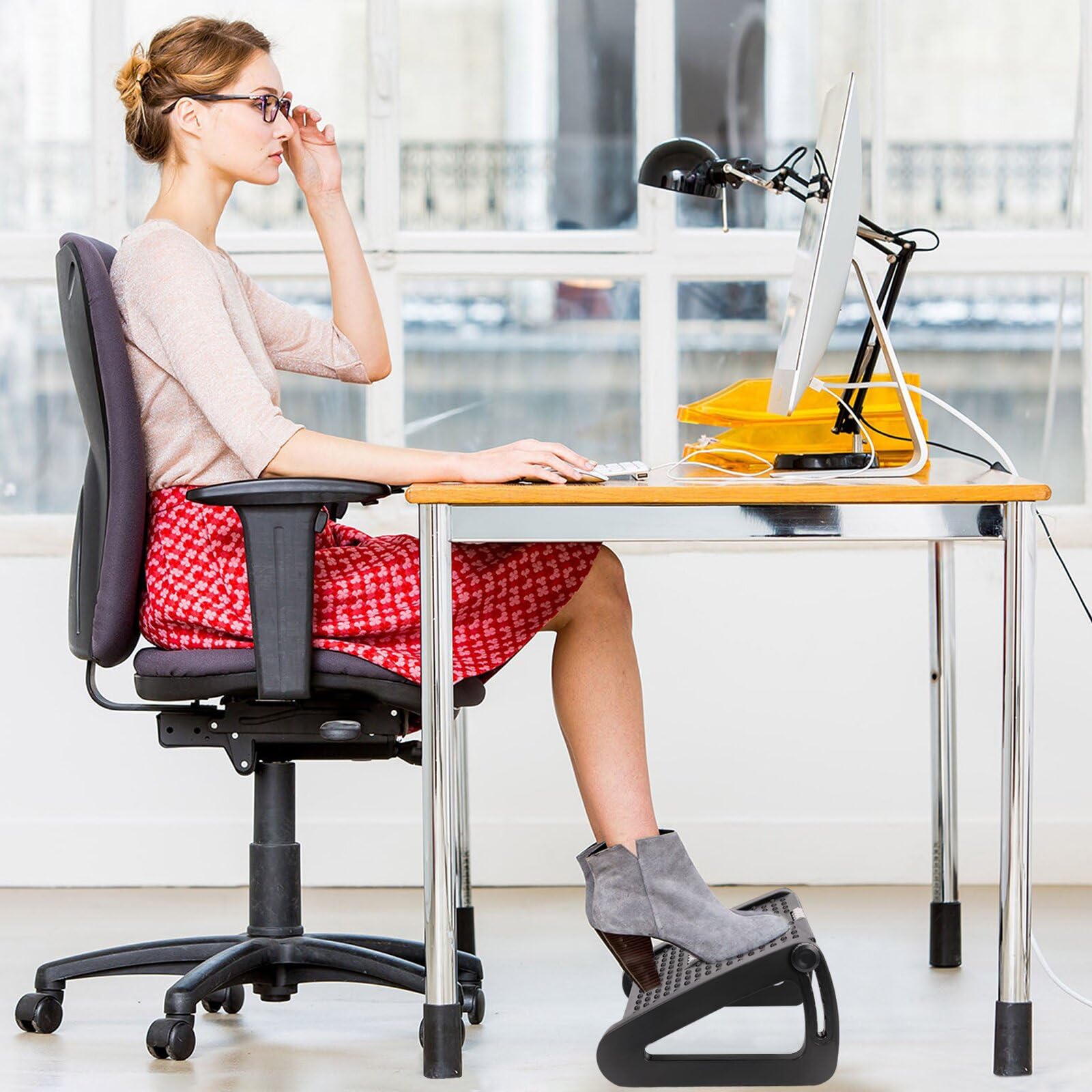 BlissTrends Poggiapiedi Ergonomico Per Ufficio – 2 Strati Regolabili Con Cerniera, Copertura Lavabile. Perfetto Per Sotto La Scrivania.