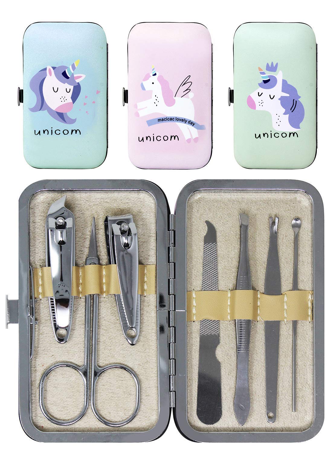 Pocket-Sized 7-in-1 Manicure Pedicure Set with Unicorn Print - Nail Care Kit (Random Colors) - Compact & Travel-Friendly Grooming Essentials for Nails-image-8