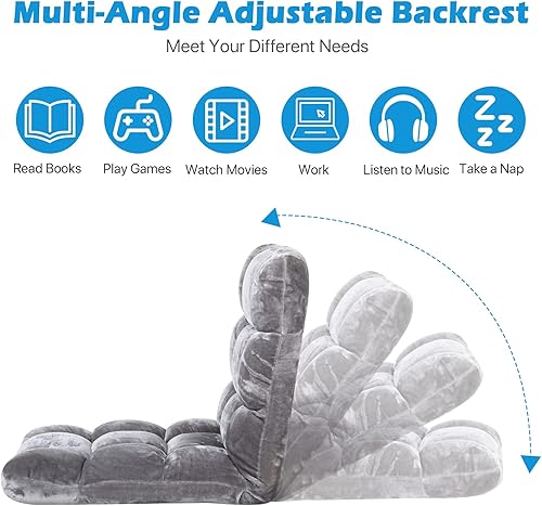 Miniatura 4 de HKLGorg Silla de suelo con respaldo para el suelo, sofá de piso, silla de piso para juegos, silla de meditación, asiento plegable ajustable para