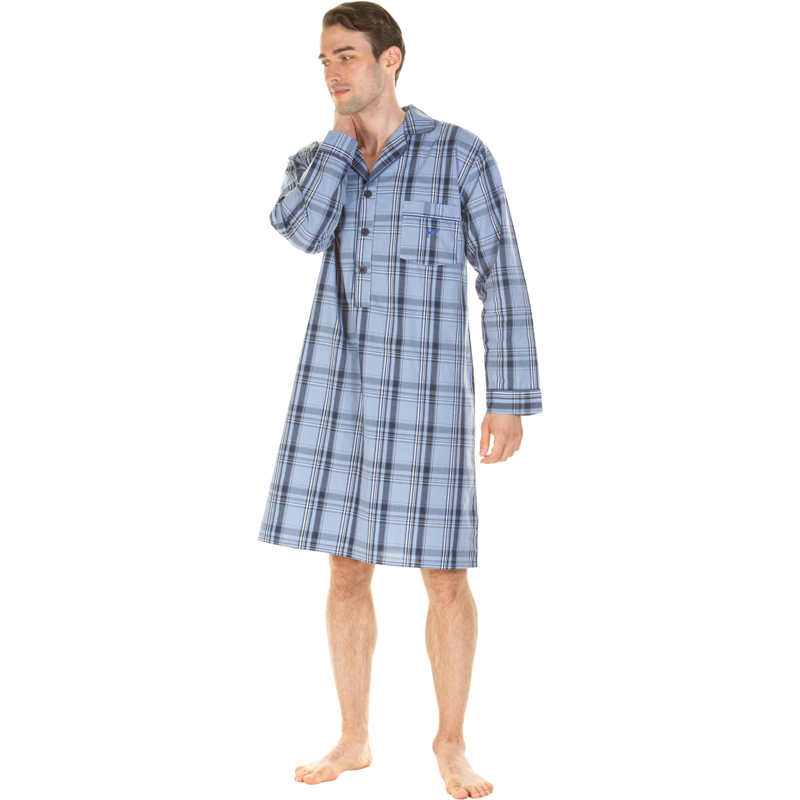 Haigman Men's Yarn-dyed Cotton Rich Poplin Night Shirt Camisa de Noche Hombre