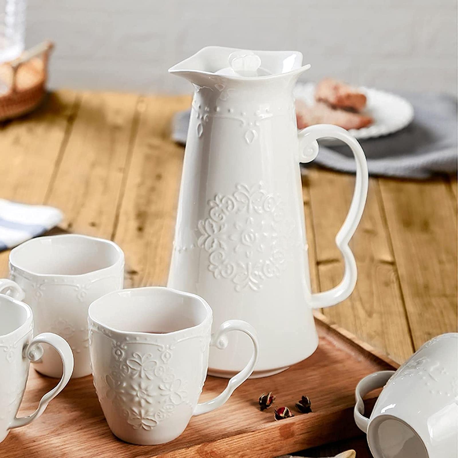 Prosty Dzbanek Na Wodę, Kreatywny Ceramiczny Dzbanek Do Użytku Domowego, Odporny Na Wysoką Temperaturę, Tłoczony Czajniczek Do Mleka, Soku, Napojów Gorących I Zimnych