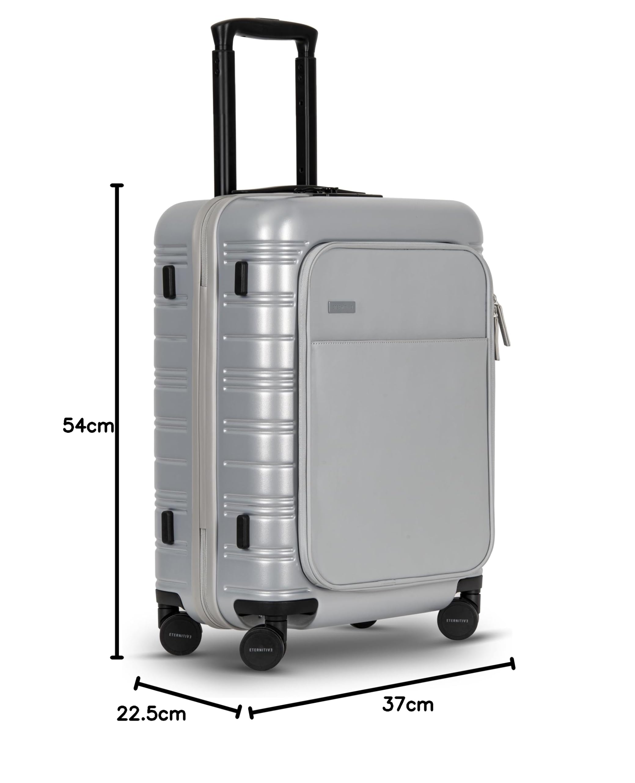 ETERNITIVE - E+ Maletas de Viaje Cabina I Maleta Viaje de Policarbonato I Tamaño: 54 x 37 x 25 cm I Maleta Rígida con Cerradura de Huella Digital I Maleta Viaje con Ruedas 360° y PowerBank I Gris