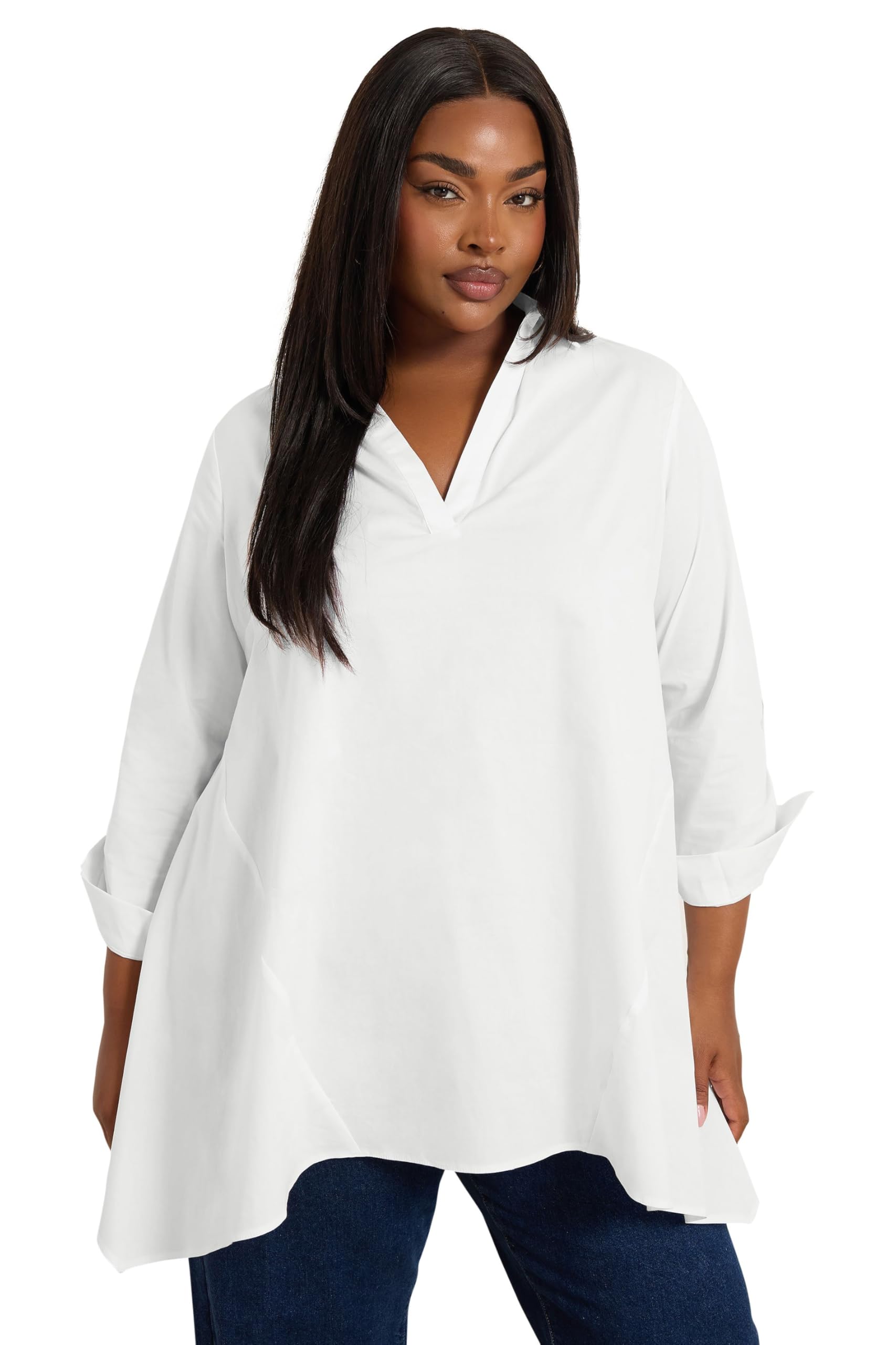 Evans Women's White Curve Overhead Shirt - Plus Size Curve