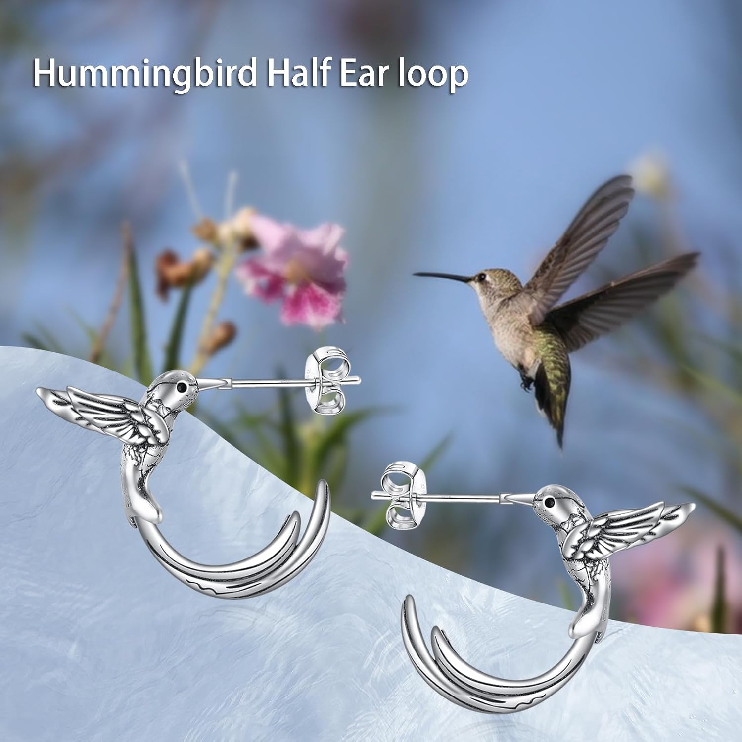 S925 Sterling Silver Hummingbird Open Hoop Earrings Bird Studs Earring Gift For - Image 5