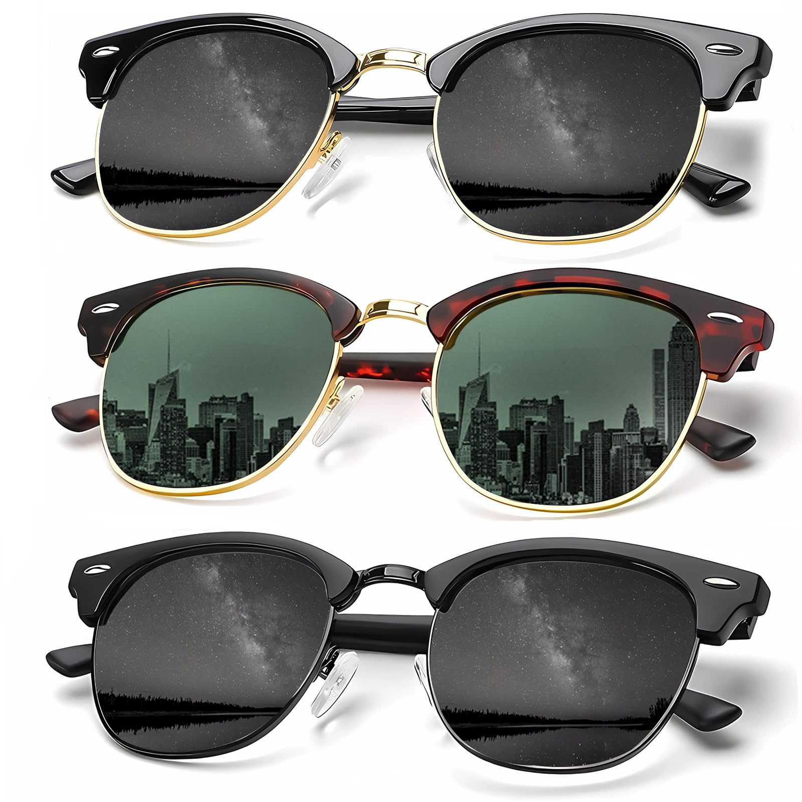 KALIYADI Sunglasses Men Polarized Sunglasses for Men Women Unisex Semi-Rimless Frame Retro Driving Sun Glasses UV Blocking