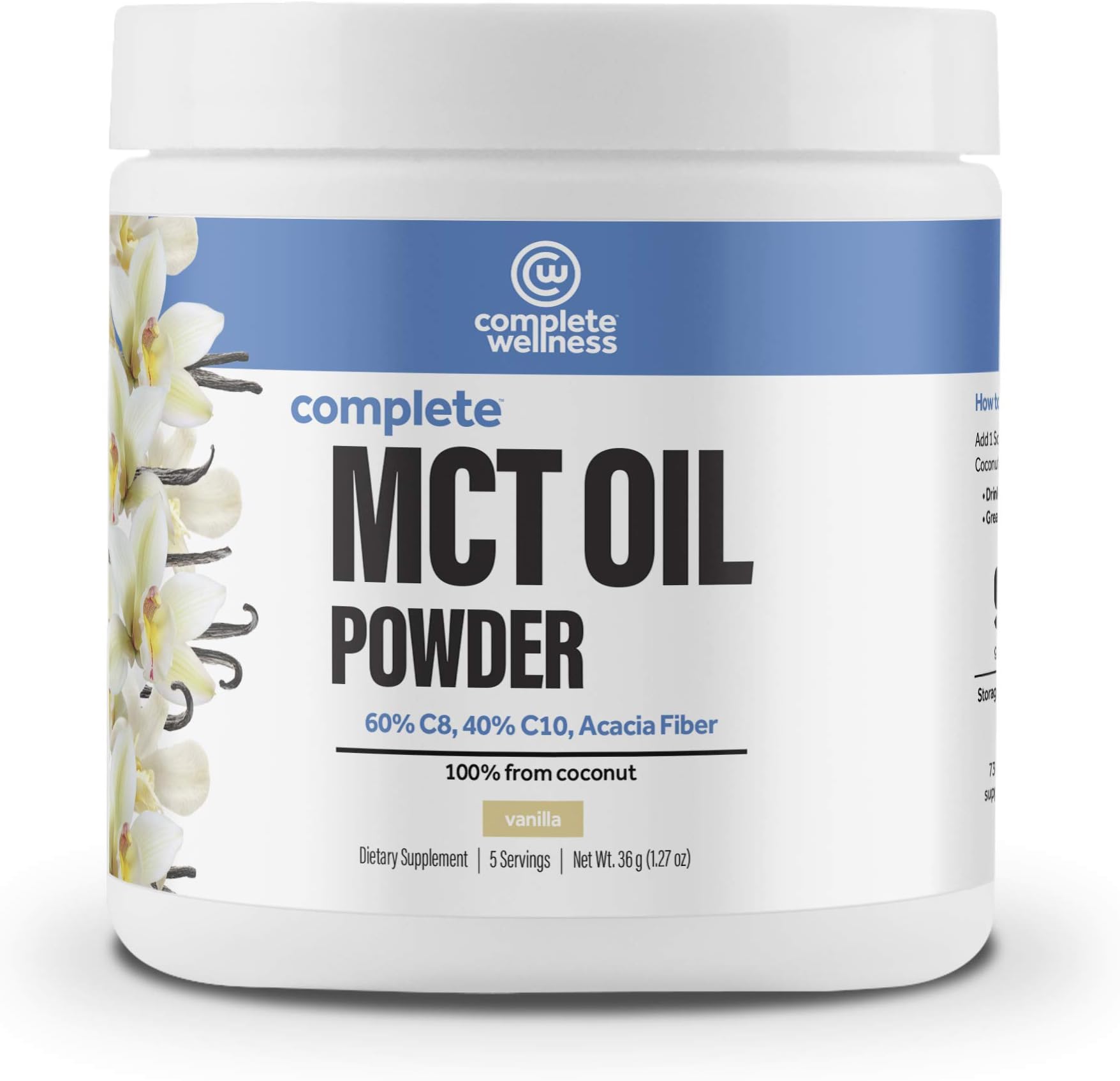 Complete Wellness MCT Oil Powder 30 Servings - Vanilla - High Quality MCT Oil, Perfect for Keto