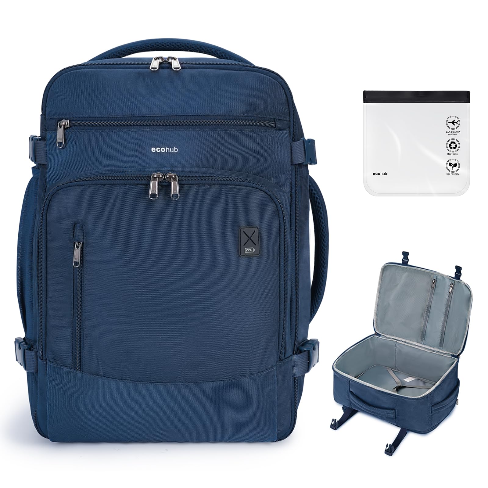 ECOHUB Travel Backpack for Men, 30L Carry on Luggage Backpack, Flight Approved Bag 15.6" Laptop Backpack, Water Resistant Personal Item Travel Bag Airplane with 14 Pockets, Blue