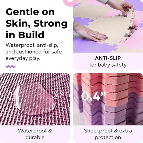 Vista 101 de MioTetto Alfombra de juegos para bebés de espuma suave no tóxica, tapete de juegos para niños y niñas, alfombrilla con rompecabezas de 36/16 piezas
